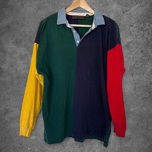 90s Vintage XL James McLeith color block polo shirt | rugby shirt ~ long sleeves